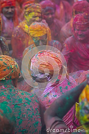 Dovotees singing Bhajan at Nandgaon Temple Samaj during Holi Festival,UttarPradesh,India Editorial Stock Photo