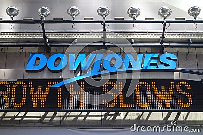 Dow Jones News Ticker Editorial Stock Photo