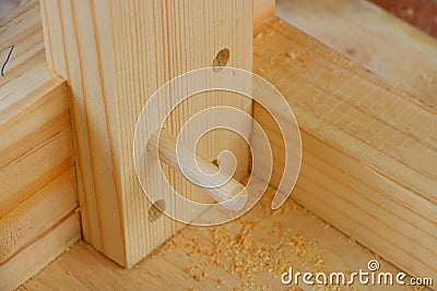 Dowel joint and hole Stock Photo