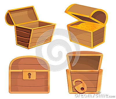 Dower chest icons set, cartoon style Vector Illustration