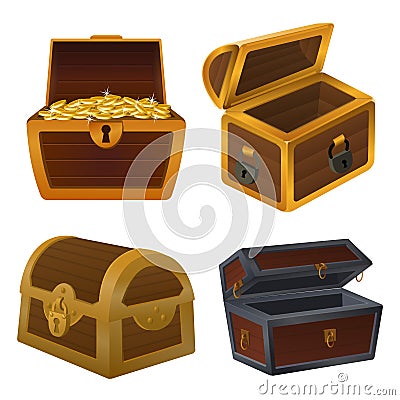 Dower chest icons set, cartoon style Vector Illustration