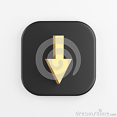 Down arrow gold icon. 3D rendering of black square key button, interface ui ux element Stock Photo
