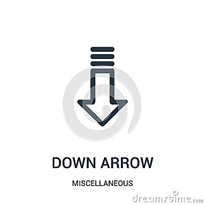 down arrow icon vector from miscellaneous collection. Thin line down arrow outline icon vector illustration. Linear symbol for use Vector Illustration