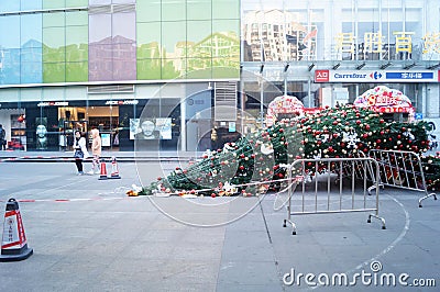 Down on the floor of a giant Christmas tree Editorial Stock Photo