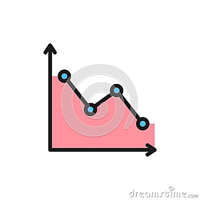 Down graph, analyzing chart patterns flat color icon. Vector Illustration