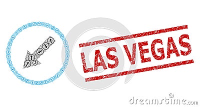 Down-Left Rounded Arrow Recursion Mosaic of Down-Left Rounded Arrow Items and Grunge Las Vegas Seal Vector Illustration