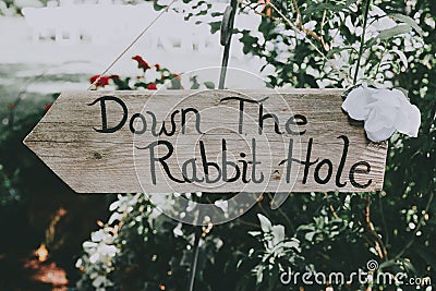 Down the rabbit hole sign Stock Photo