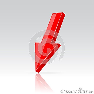 Down red 3d arrow. Shiny straight icon Vector Illustration