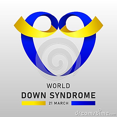 Down syndrome world day vector poster with blue and yellow ribbon. Social poster 21 March World Down Syndrome Day Vector Illustration