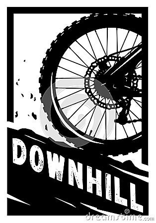 Downhill, Mountain bike banner, t-shirt print design. Vector illustration. Vector Illustration