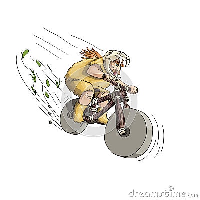 Downhill mountain biker from primal era. Isolated Vector Illustration