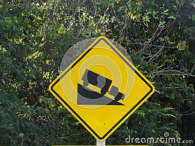 Downhill road-sign Stock Photo