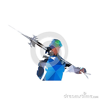 Downhill skier holding ski, low polygonal vector portrait. Geometric illustration from triangles Vector Illustration