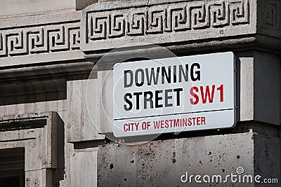 Downing Street signpost, London. Editorial Stock Photo