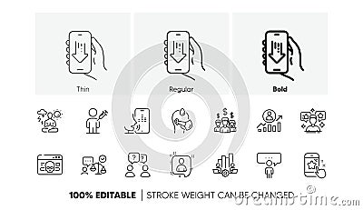 Download app, Social media and Developers chat line icons. For web app, printing. Line icons. Vector Vector Illustration