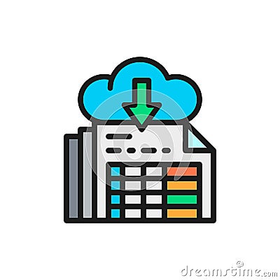 Download documents, cloud storage flat color icon. Vector Illustration