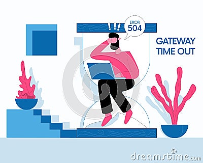 Download error illustration vector, gateway timeout concept Cartoon Illustration