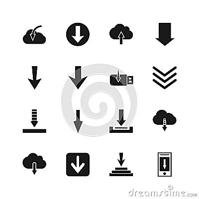 Download file icons. Vector down digital arrow buttons Vector Illustration