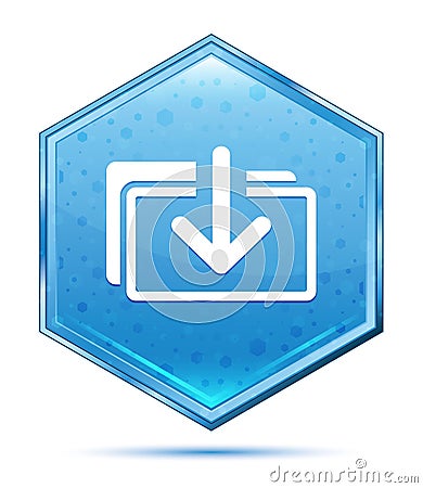 Download files icon crystal blue hexagon button Stock Photo