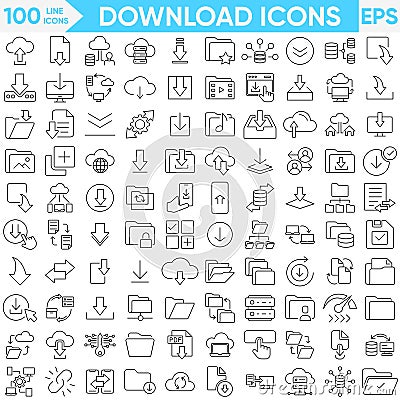 Download icon set. Containing upload, document, link, download file, folder, data and PDF icons.Vector and illustrator set Vector Illustration