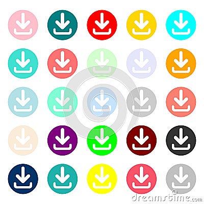 Download icon. Upload button. Load symbol. Round colourful 11 buttons. Vector Vector Illustration