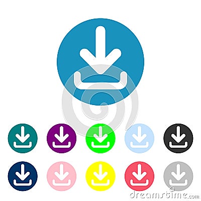 Download icon. Upload button. Load symbol. Round colourful 11 buttons. Vector Cartoon Illustration