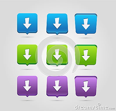 Download icon. Upload button. Load symbol. Rounded squares buttons. Vector Illustration