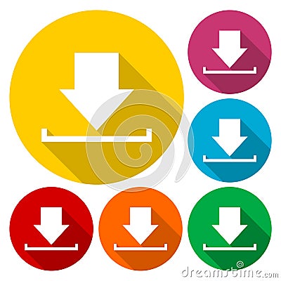 Download icon, Upload button, Load symbol set with long shadow Vector Illustration