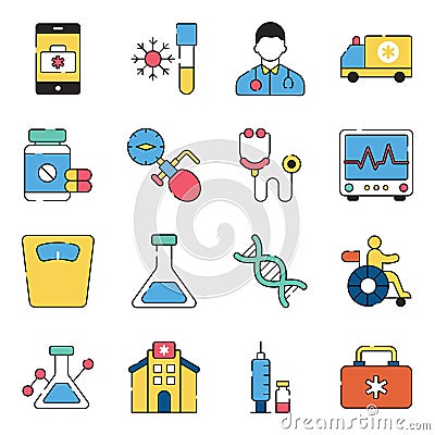 Pack of Medical Flat Icons Stock Photo