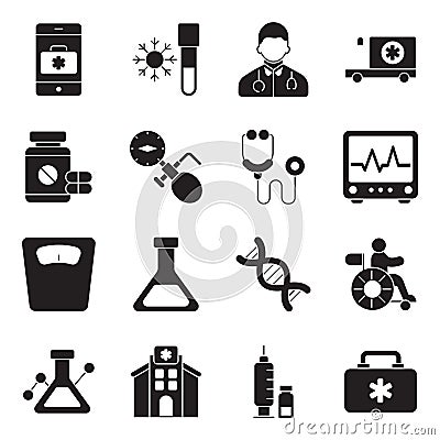 Pack of Medical Solid Icons Stock Photo