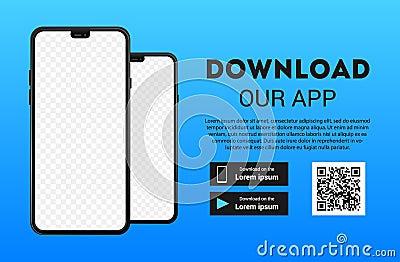 Download page of the mobile app. Empty screen smartphone for you app. Download buttons. Vector illustration Vector Illustration