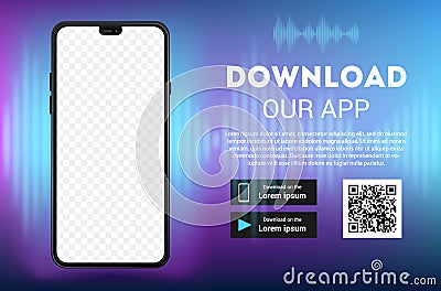 Download page of the mobile app. Empty screen smartphone for you app. Download buttons. Vector illustration Vector Illustration