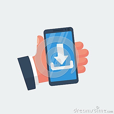 Download smartphone icon. File download on screen Vector Illustration