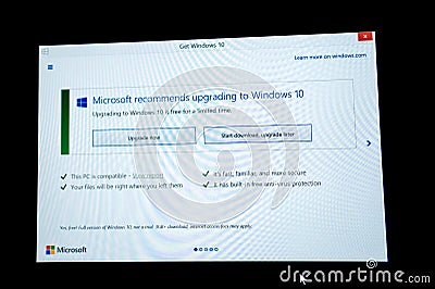 Download and upgrade latter button on Microsoft Windows screen Editorial Stock Photo