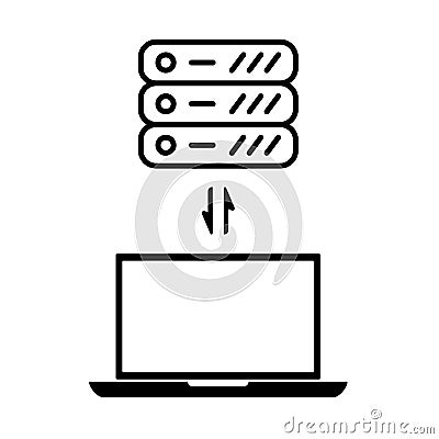 Download upload server and laptop line icon. Computer with arrows for migration data, sync, transfer vector icon Stock Photo