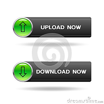 Download and upload shiny buttons with arrow sign Vector Illustration