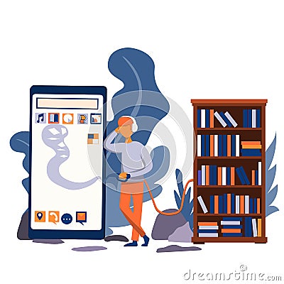 Download your favorite ebook from the library to your phone s memory Vector Illustration