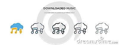 Downloaded music cloud icon in different style vector illustration. two colored and black downloaded music cloud vector icons Vector Illustration