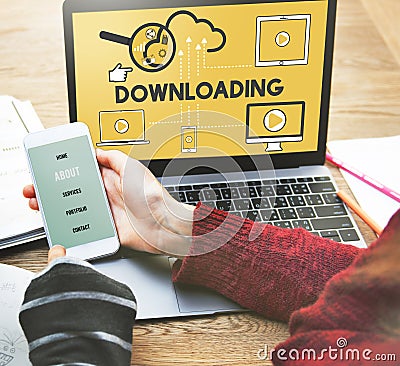 Downloading Computer Storage Cloud Technology Concept Stock Photo