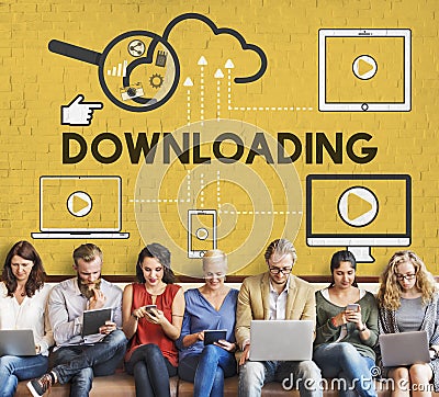 Downloading Computer Storage Cloud Technology Concept Stock Photo