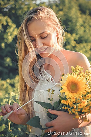 Downshifting, slow living, work life balance, wellness, wellbeing, healthy lifestyle. Young blonde women with Stock Photo