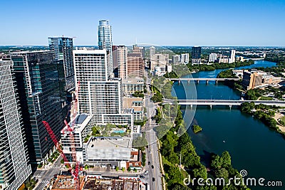 Downtown Austin Texas Skyline Cityscape above Capital city of Texas Stock Photo