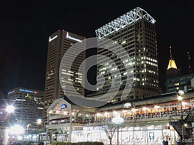 Downtown Baltimore at Night Editorial Stock Photo