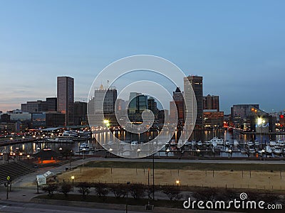 Downtown Baltimore Skyline at Dusk Stock Photo