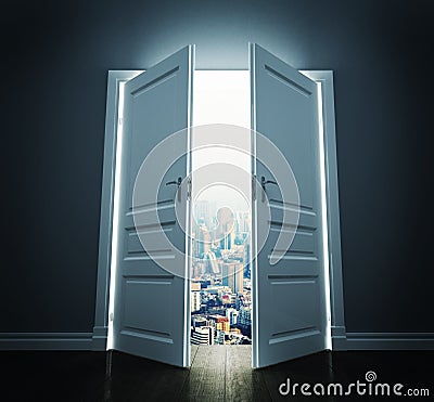 Downtown behind the doors Stock Photo