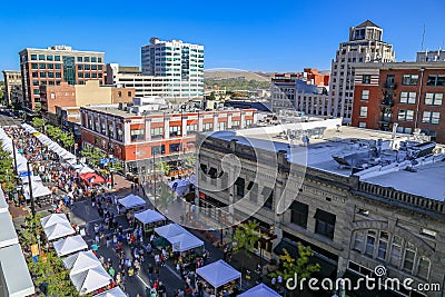 Downtown Boise farmerâ€™s market in the summer Editorial Stock Photo