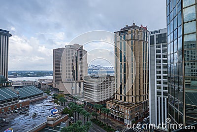 Downtown Buildings and the Mississippi River with Hurricane Coming Editorial Stock Photo