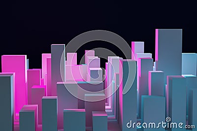 Abstract generic pink-blue city with modern office buildings illustration Cartoon Illustration