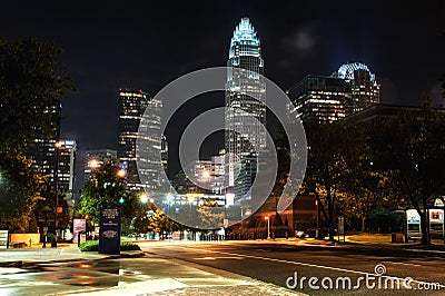 Downtown Charlotte at night in the summer Editorial Stock Photo