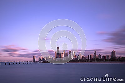 Downtown Chicago at sunset Stock Photo